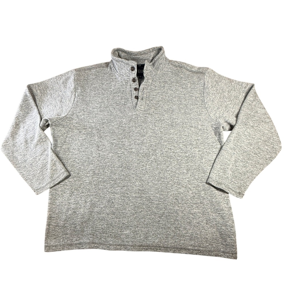 GAP Pullover Mens XXL Gray Henley Mock Neck Long Sleeve‎ Cotton Blend OMT47775